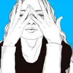 A drawing of a woman covering her eyes with her hands.