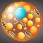 A cartoon illustration of brown fat, a cell with mitochondria.